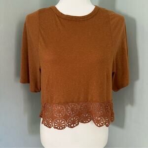 Zara Trafaluc Brown Women's Top, Lace, Cropped, Lightweight, Small